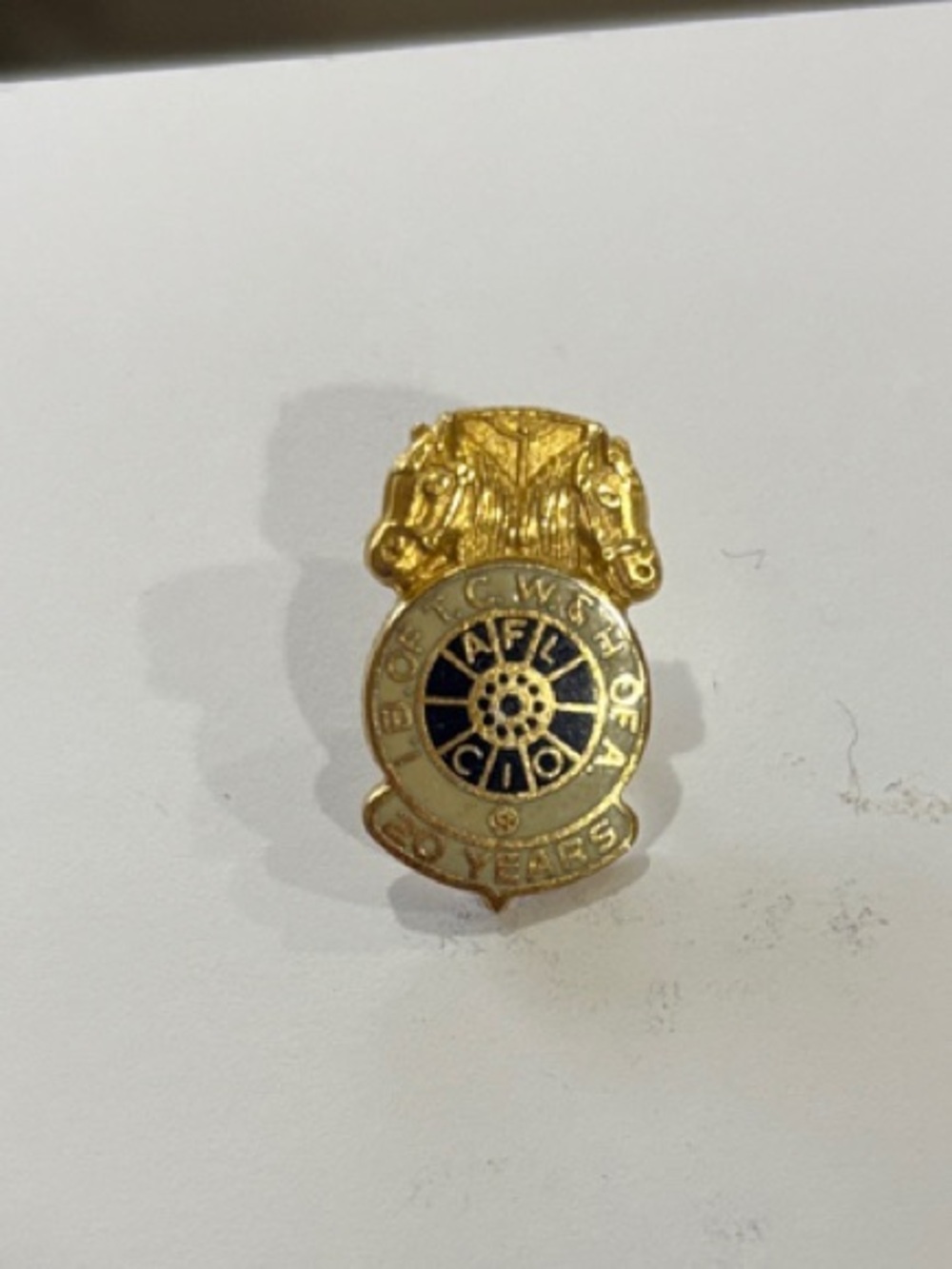 Gold and Navy Commemorative Teamsters 50 Years Rotary-Style pin